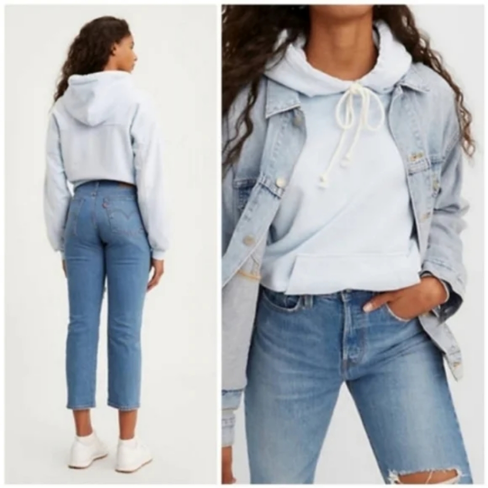 Levi's Wedgie Crop Straight Leg Jeans Distressed Jive Tone - Picture 4 of 7